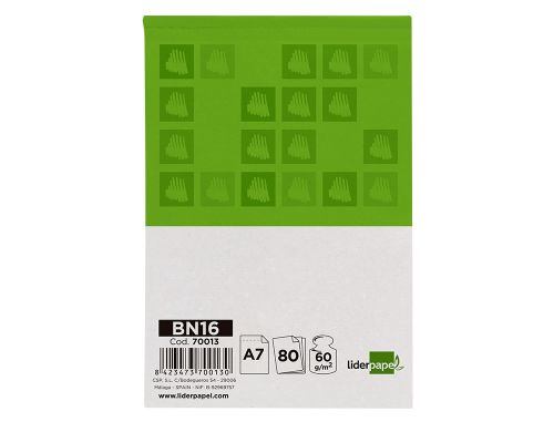 Bloco de apontamentos liderpapel liso a7 80 folhas 60g/m2 perfurado sem capa , Liderpapel , 70013 , 8423473700130